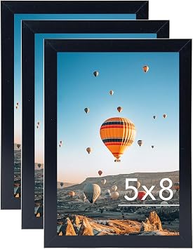 JCJMY 5x8 Picture Frame Set of 3 Black for Wall Hanging or Tabletop- Wall Mounting Horizontally or Vertically, 5 x 8 Wall Gallery Poster Photo Frames for 5 by 8 Photo,3 Pack, Black