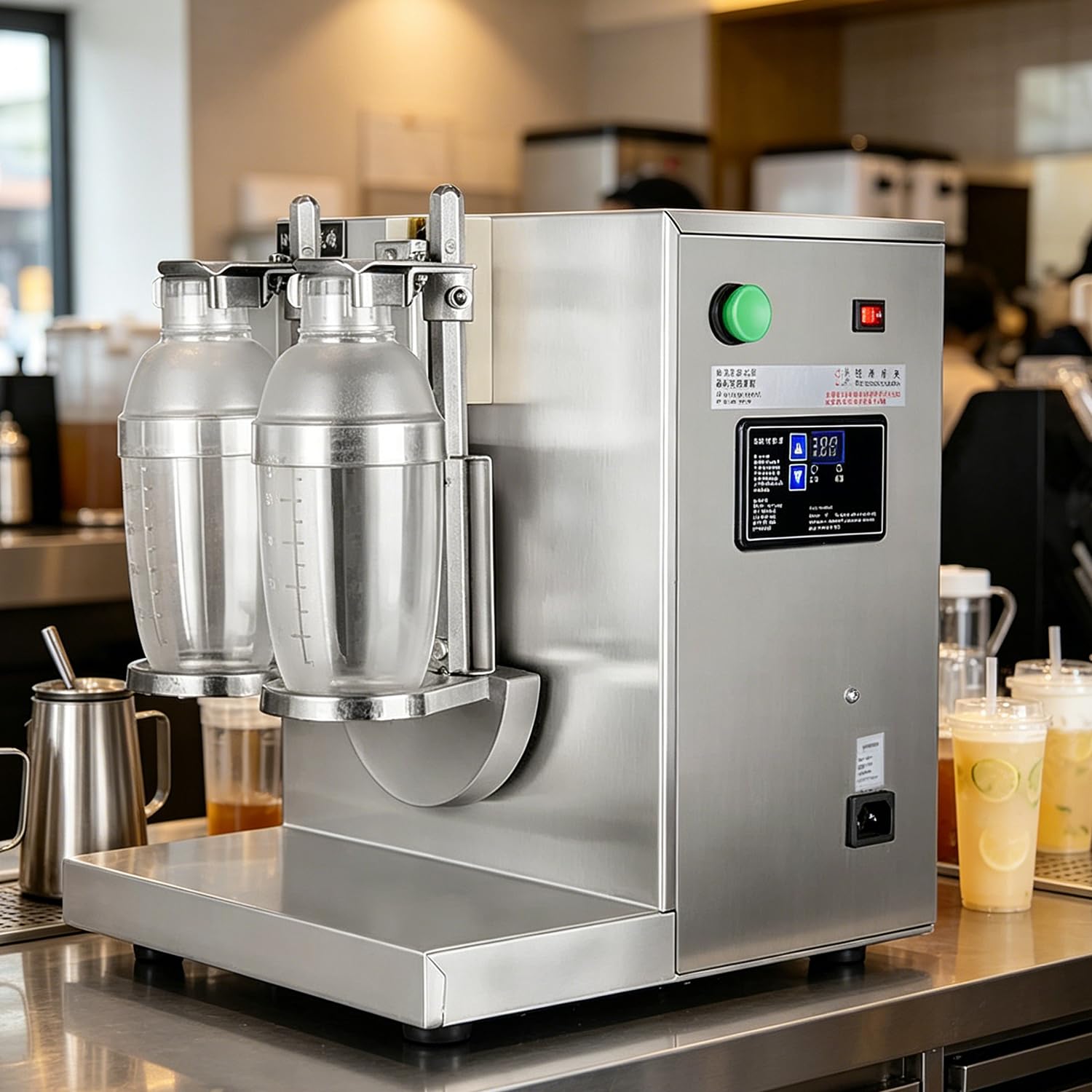 Azcabjie 120W Electric Drink Shaker, Double-Cup Automatic Mixer Machine with Adjustable Timing, for Bubble Tea, Smoothies, Cocktails & Beverage Stores