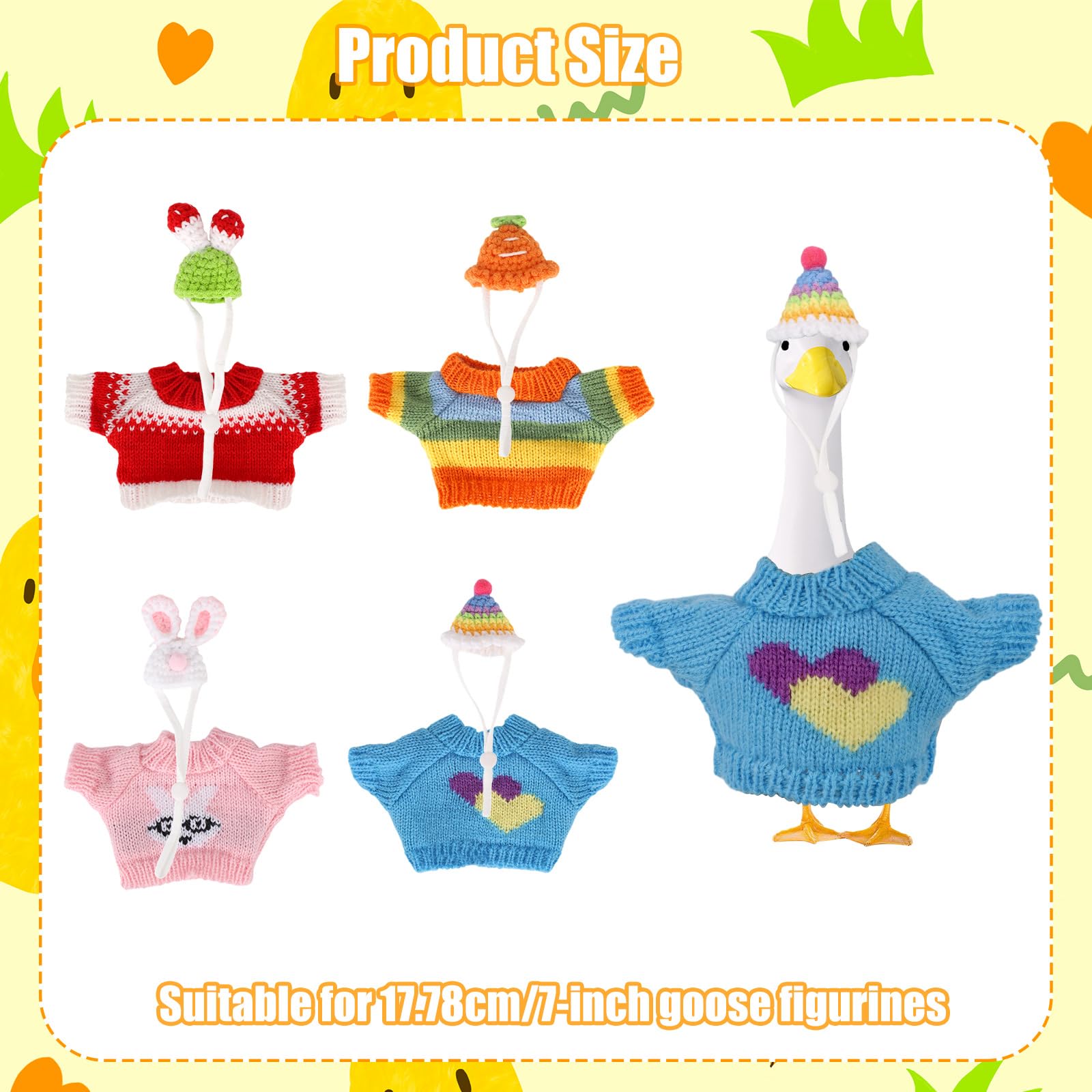 4 Set 7in/17.78cm Desk Goose Outfits, Cute Knitted Shirt Hat Mini Porch Goose Statue Costume for Magnetic Geese Key Holder - Image 2