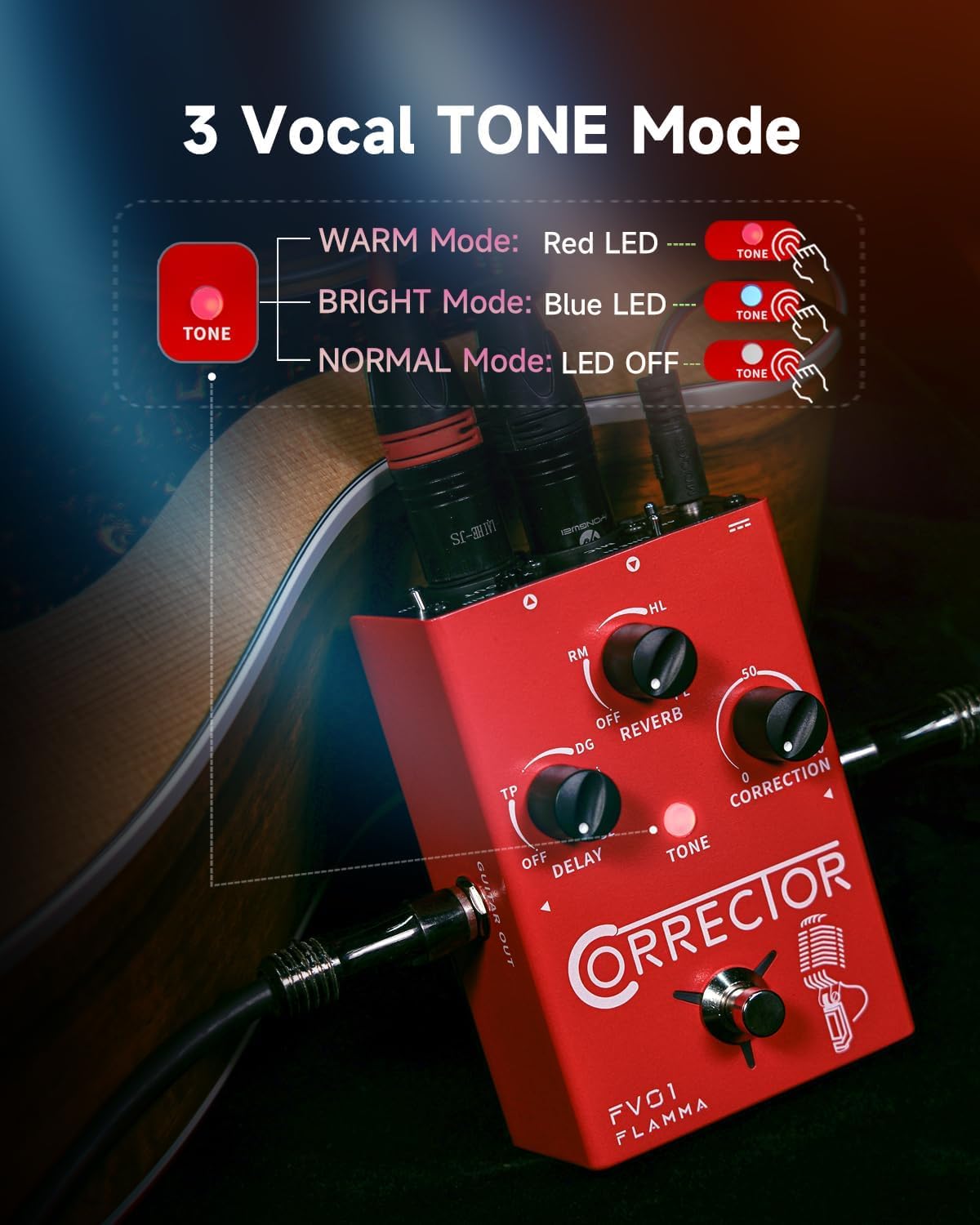 Para FLAMMA FV01 - Procesador de efectos vocales con corrección de tono, pedal de voz, amplificador de micrófono para cantante en vivo, grabación en streaming con reverberación de retardo, tocar