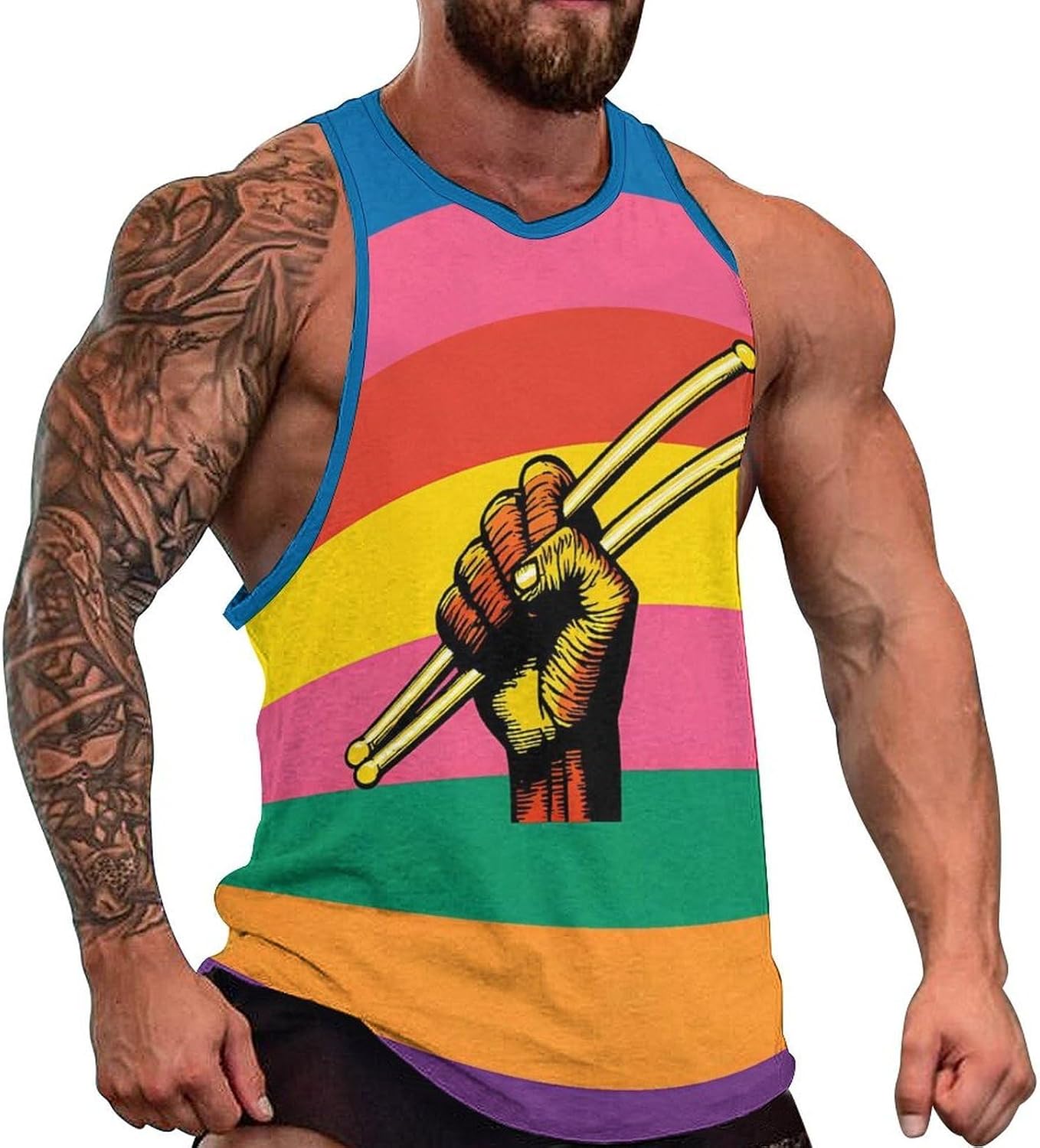 Drum Musiccian Drumstick Drummer Men's Tank Tops Sleeveless Muscle T-Shirt | Print,Muscle Shirt,for Athletic Running Gym,Workout Shirts,Tee Shirts
