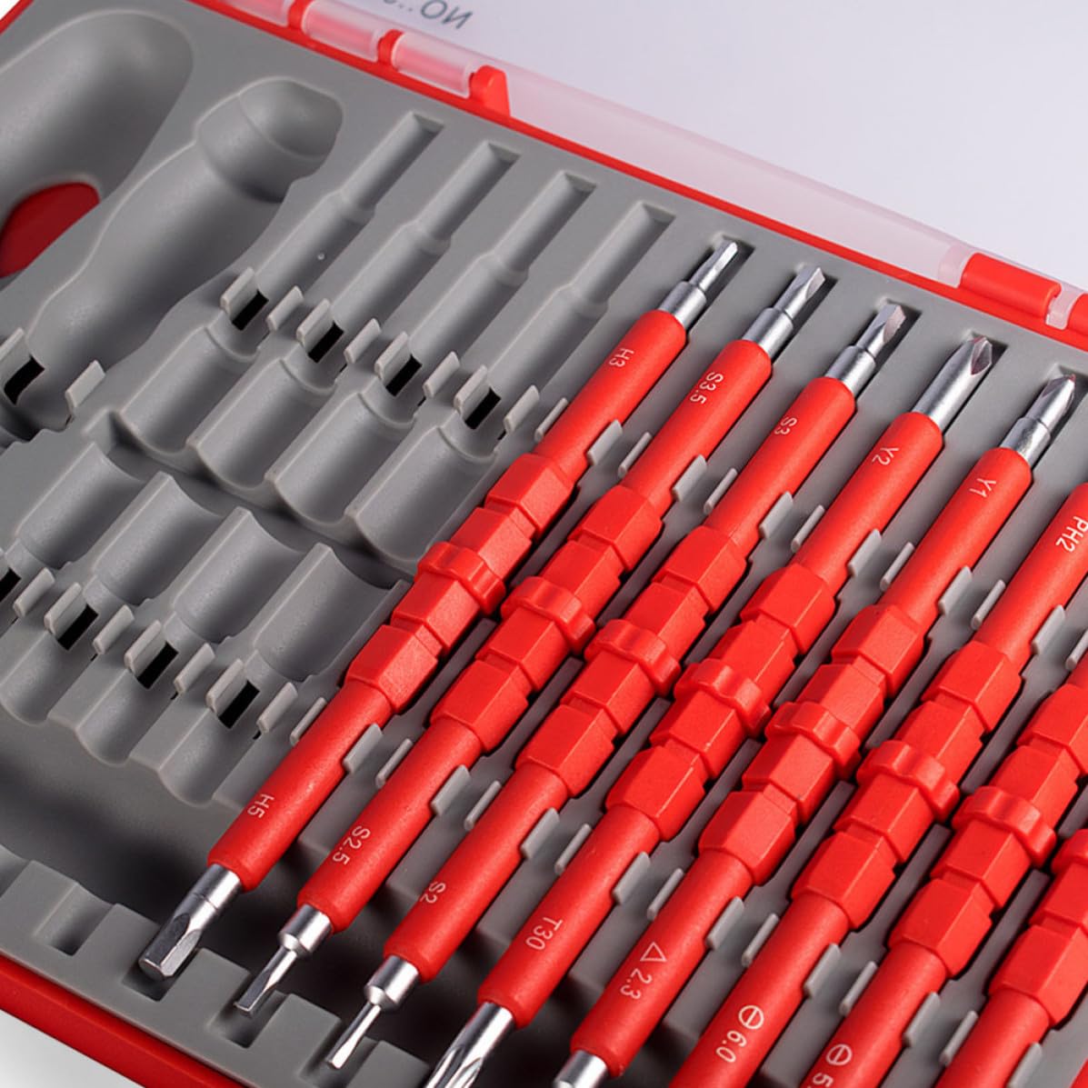 Set di Cacciaviti Elettricista Professionali 26 in 1 Custodia Portatile in Acciaio Rosso Resistente per Lavoro Professionale e Fai da Te a Casa