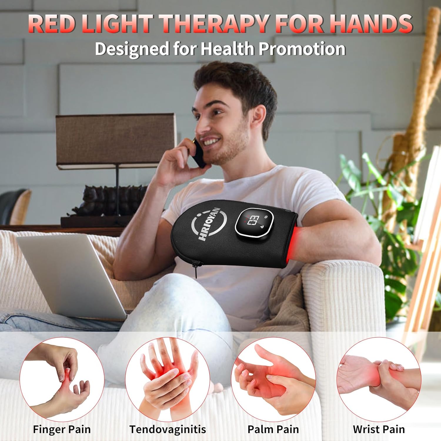Cordless Red Light Therapy Glove,USB Rechargeable LED Infrared Light Therapy for Pain Relief,Red Light Therapy for Hands Palms Wrists and Elbows,660nm & 850nm,with Zipper Design - Image 2