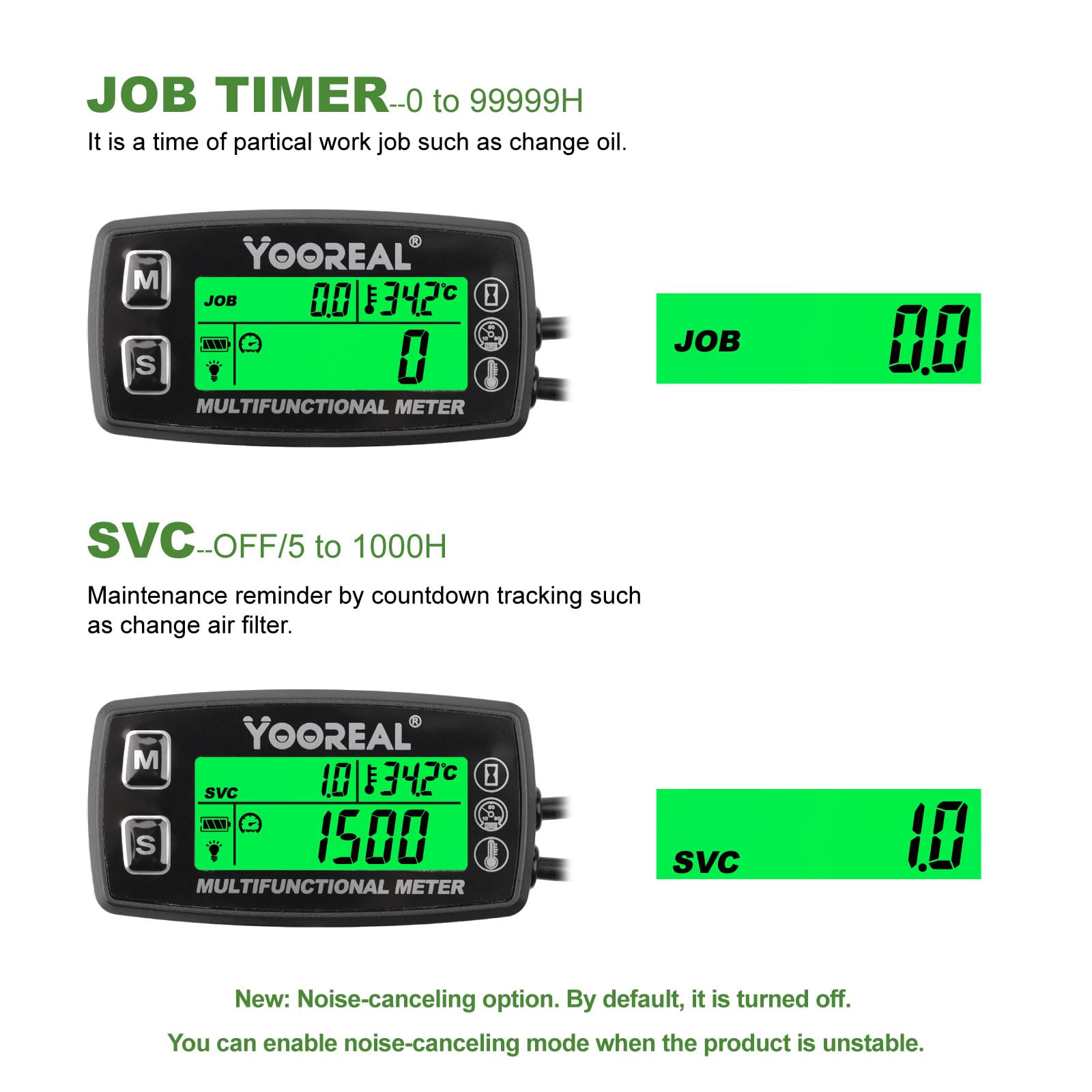 Yooreal Compteur horaire Tachymètre Jauge de température du moteur,Alerte TEMP,Arrêt de l’utilisateur,Sonde de température amovible pour scooter Motoneige Mini vélo Moto Tondeuse à gazon Générateur