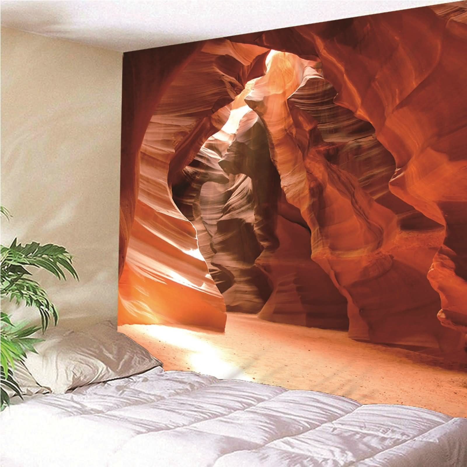 Tapices Navideños, Decoración Cocina Pared Cueva de Roca Poliéster Naranja 150x130CM Regalo Mujer