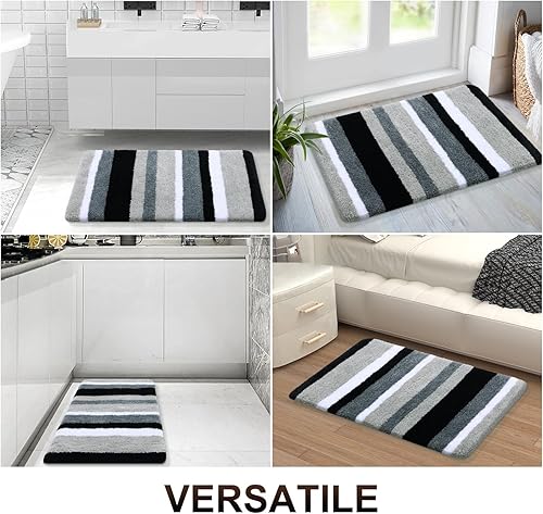 Miniatura 6 de Buganda Alfombra de baño de microfibra a rayas, extragruesa, suave y peluda, absorbente, lavable a máquina, antideslizante, para baño, bañera y