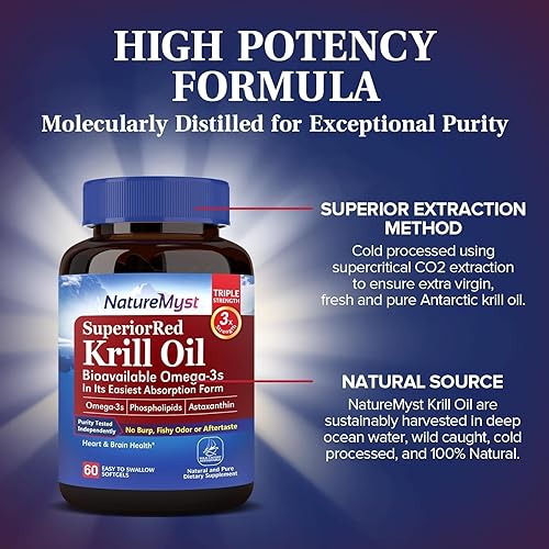 Miniatura 4 de Aceite de krill 1000 mg cápsulas blandas, aceite de krill omega-3, EPA, DHA, astaxantina y fosfolípidos, 60 unidades (paquete de 2), sin OMG, sin
