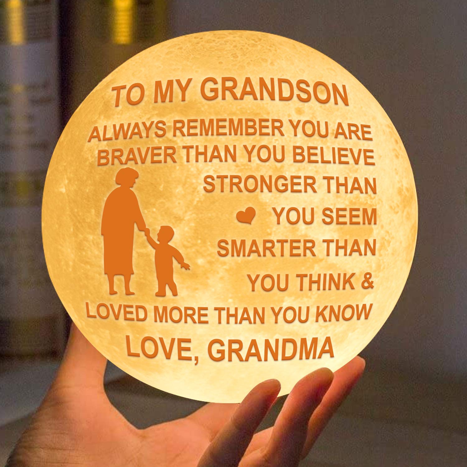 KWOOD Engraved Moon Lamp Night Light - You Seem Smarter Than You Think - Perfect Birthdays Christmas for Grandson from Grandma