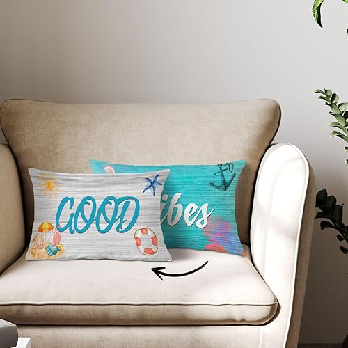 Miniatura 2 de Safito Funda de almohada decorativa reversible con citas motivacionales náuticas de 12 x 20 pulgadas, decoración de habitación de playa oceánica,