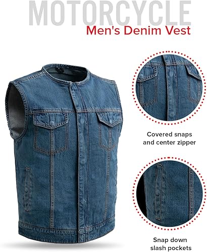 Miniatura 3 de First Mfg Co - No Limit - Men's Motorcycle Biker Riding Twill, Denim Vest
