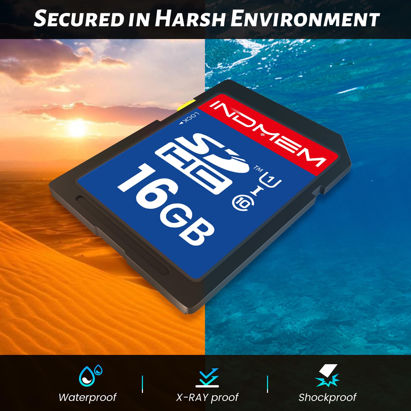 INDMEM - Scheda SD da 16 GB, confezione da 10 schede di memoria flash UHS-I classe 10 MLC, schede digitali sicure ad alta velocità per fotocamere, DSLR, Action Cam, archiviazione affidabile