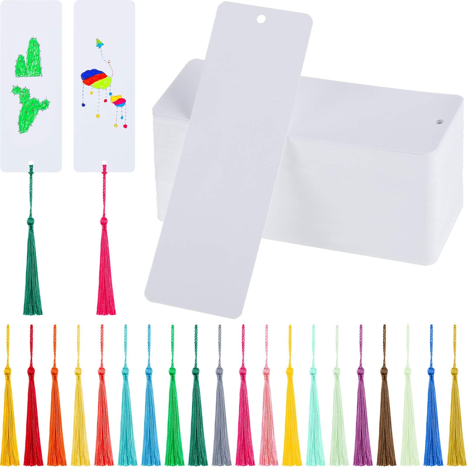 DSYIL 250 Set Paper Bookmarks with Tassels, Blank Cardstock