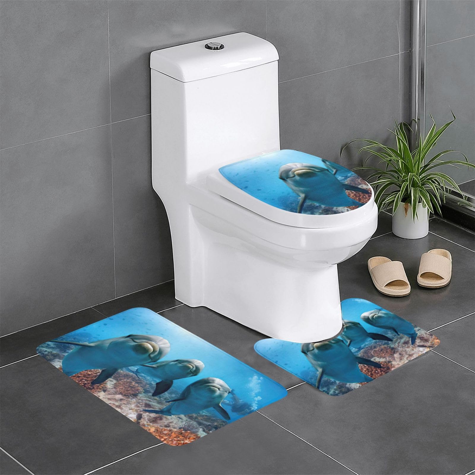 Tapis de salle de bain antidérapant lot de 3 tapis dauphin pour éviter les glissades et l'humidité