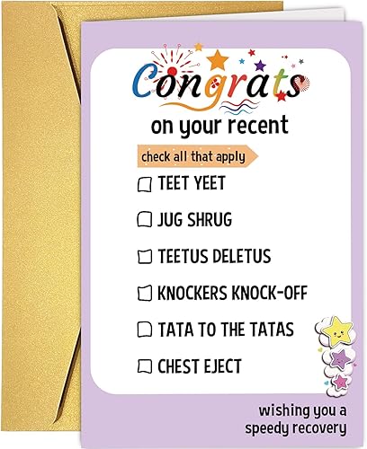 Tarjeta de felicitación para cirugía superior para hombres y mujeres, divertida tarjeta de felicitación para amigos trans, tarjeta de recuperación