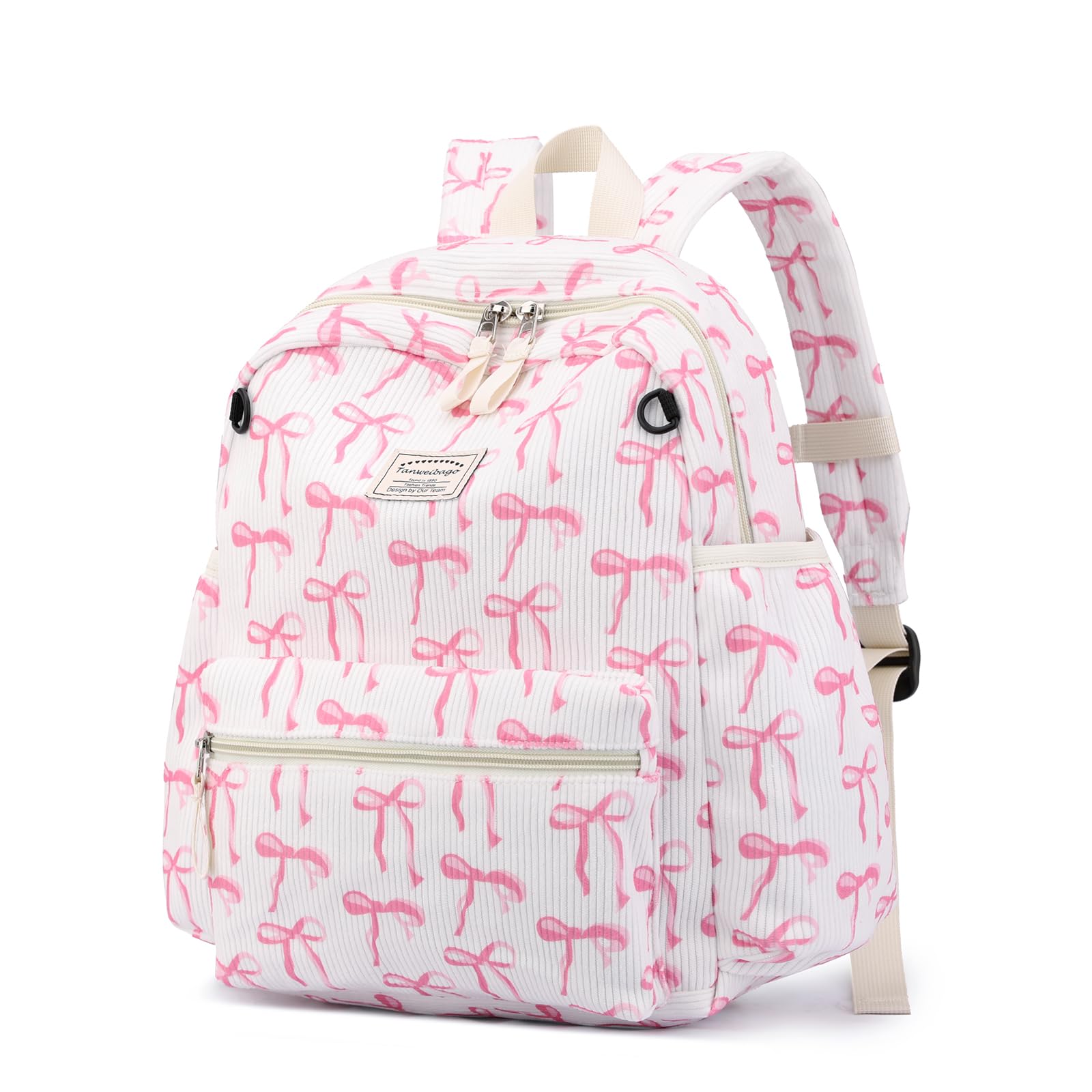 Corduroy Kids Backpack for Boys Girls Backpacks for Primary Elementary Kindergarten (Bows Pink, Small(13.7" H Fit A4 Folder))