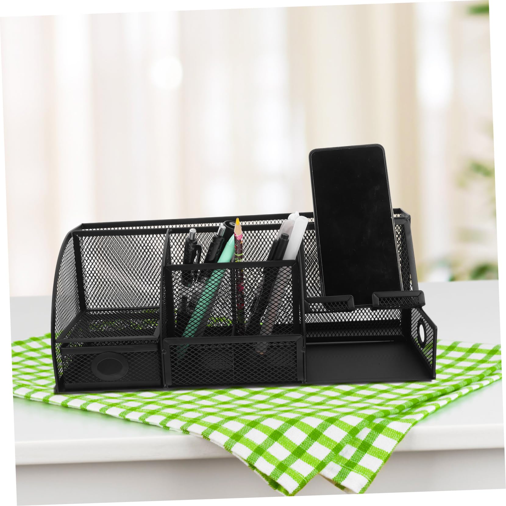 Schreibtisch Organizer aus Eisen in Schwarz, Tischaufbewahrungsbox