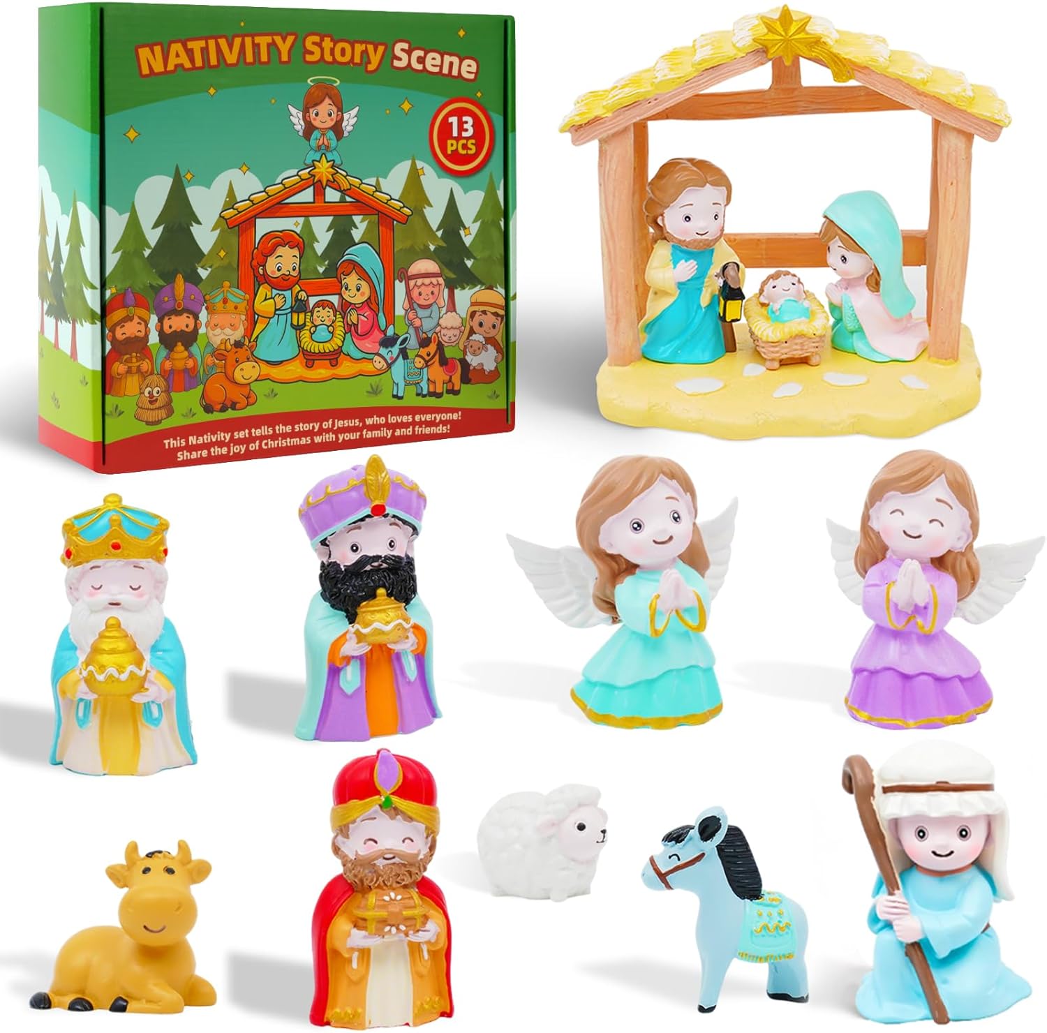 13Pcs Nativity Set for Kids, Toddler Toys Little Figures & Playsets, Christian Nativity Scene for Boys & Girls Ages 3 4 5 6 7 8 9+ Christmas Birthday Gift