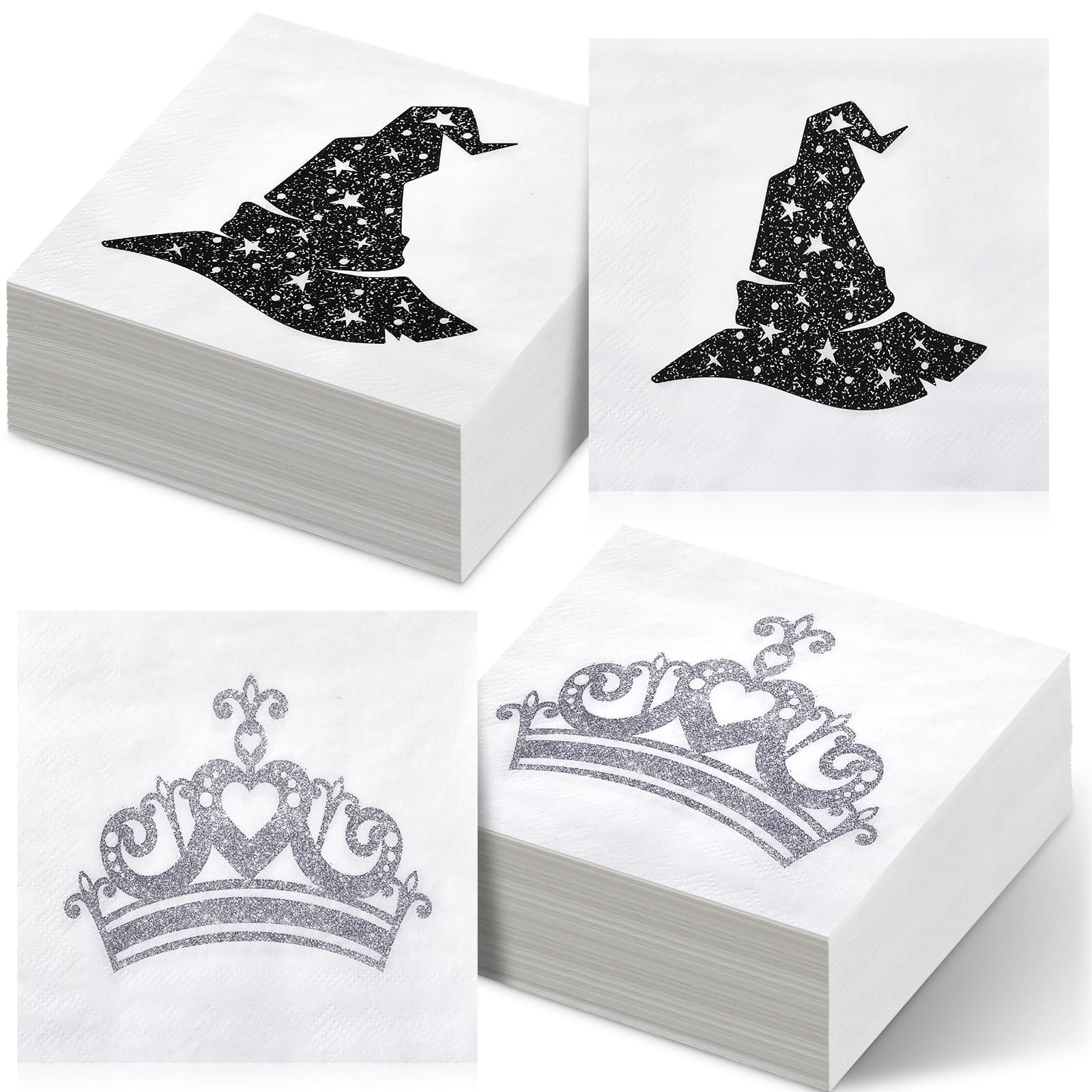 TaoBary 100 Pcs Witch and Princess Napkin for Green Pink Party, 5 x 5 Inch Disposable Cocktail Beverage Napkins Bulk for Witch Princess Theme Birthday Decoration Party Supply Favors