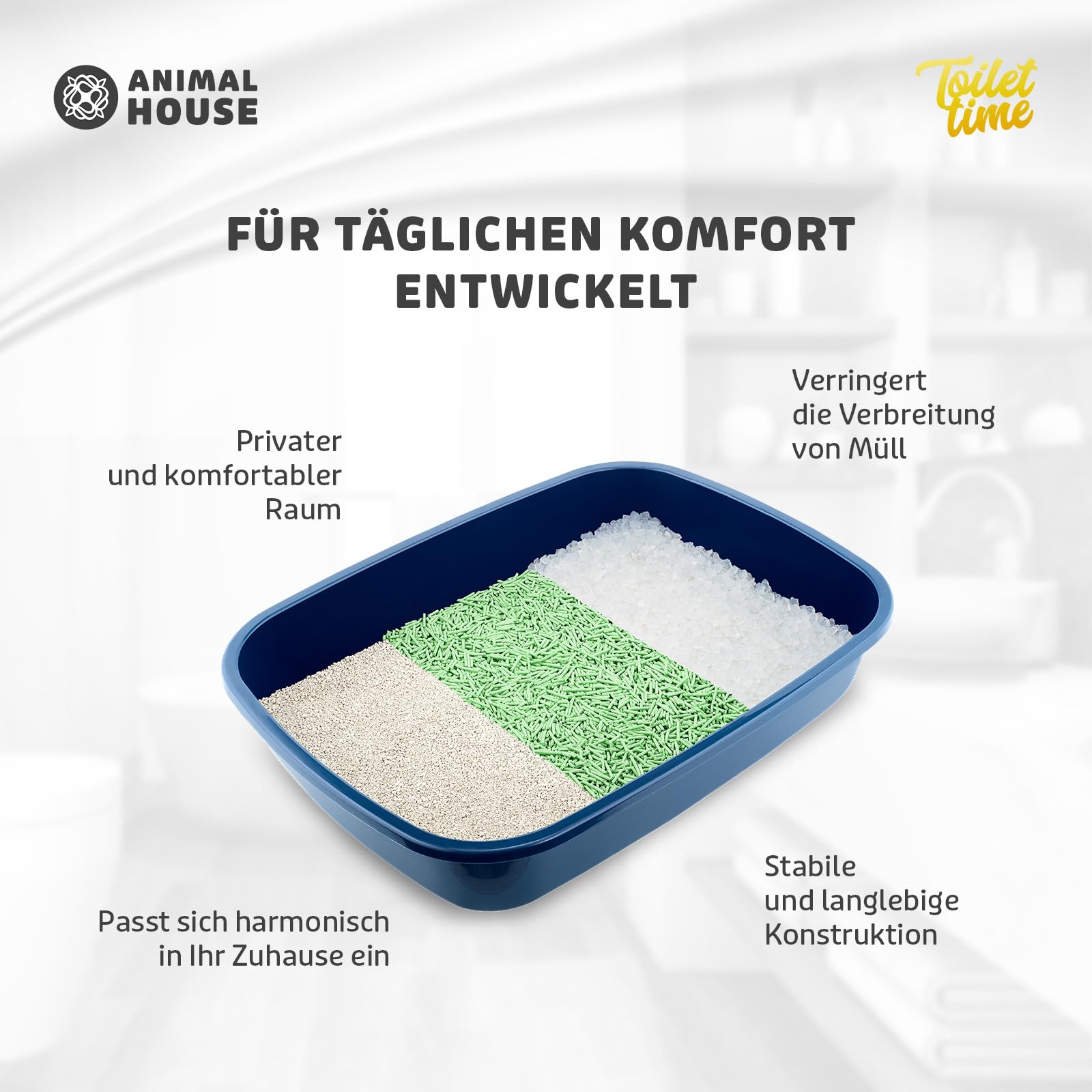 Animal House Katzenklo ohne Rand, Offene Katzentoilette mit Schaufel inklusive, Größe M 37x27x8,5 cm, Katzentoilette aus Kunststoff, Praktisch und Hygienisch