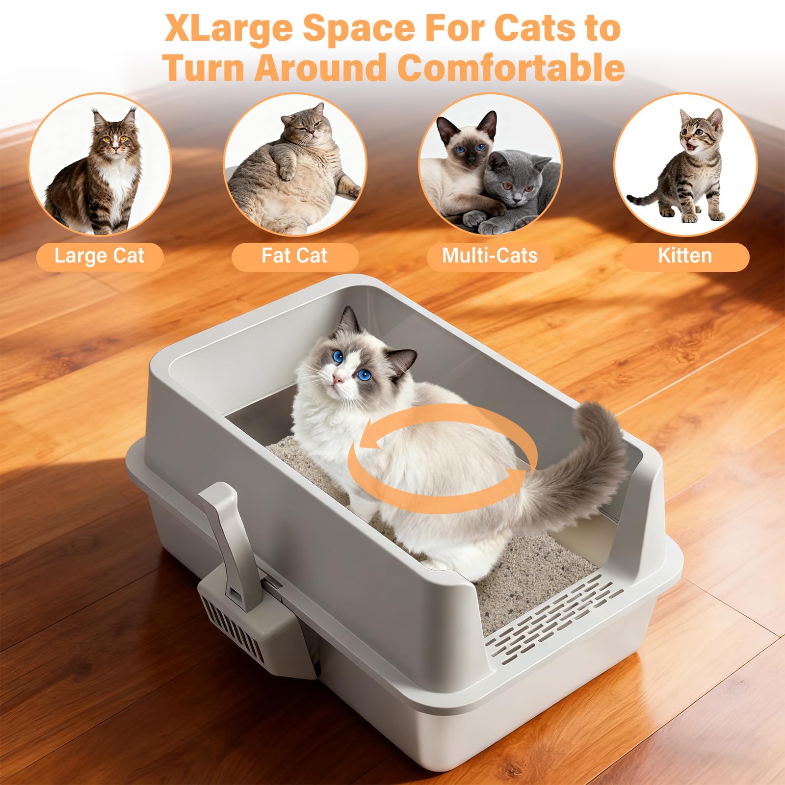 2PACK Stainless Steel Litter Box, XL Cat Litter Box with Lid for Big Cat, Extra Large Metal Litter Boxes with High Side, Non-Stick, Odor-Resistant, Anti-Urine Leakage, Includes Mat & Scoop - image 5
