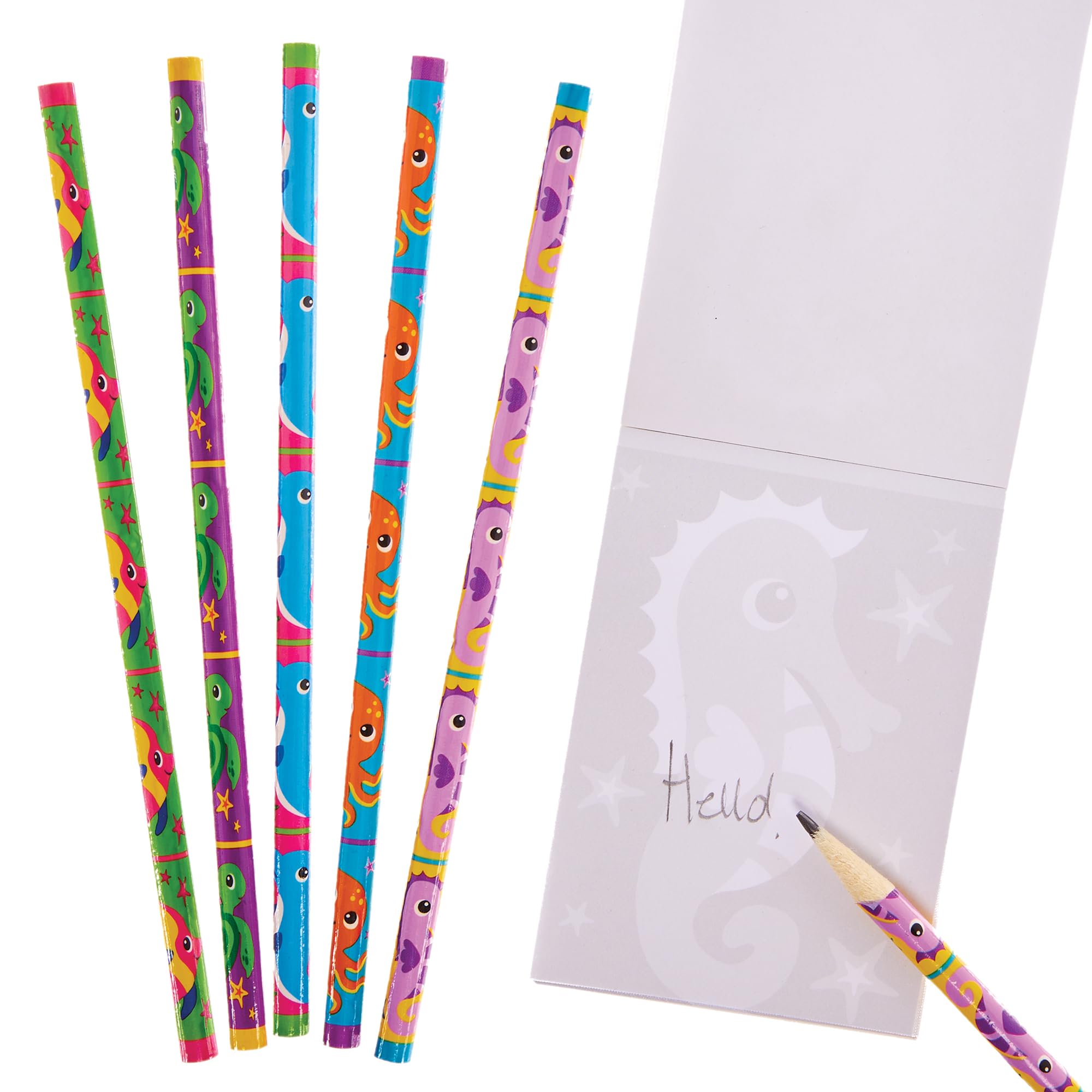 Baker Ross FX681 Sealife Pencils - Pack of 15, Party Bag Fillers and Favours for Kids, Drawing and Writing Pencils