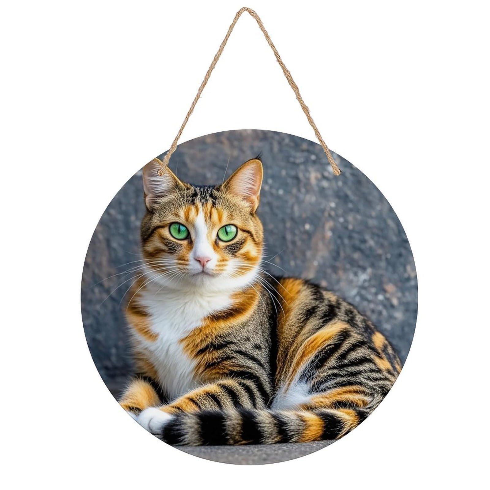FekiLoot Round Cat Wall Art Decor Painting Wooden Hanging Sign with Ropes Bohemian Wall Hanging Retro Mid Century Modern Wall Art for Home Bedroom Living Room 7.9x7.9 in