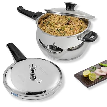 Vinod Splendid Plus Stainless Steel Outer Lid Pressure Cooker 3.5 Litre | Handi Cooker with SAS Bottom & Extra Glass Lid | Induction & Gas Compatible | ISI & CE Certified | 2 Year Warranty