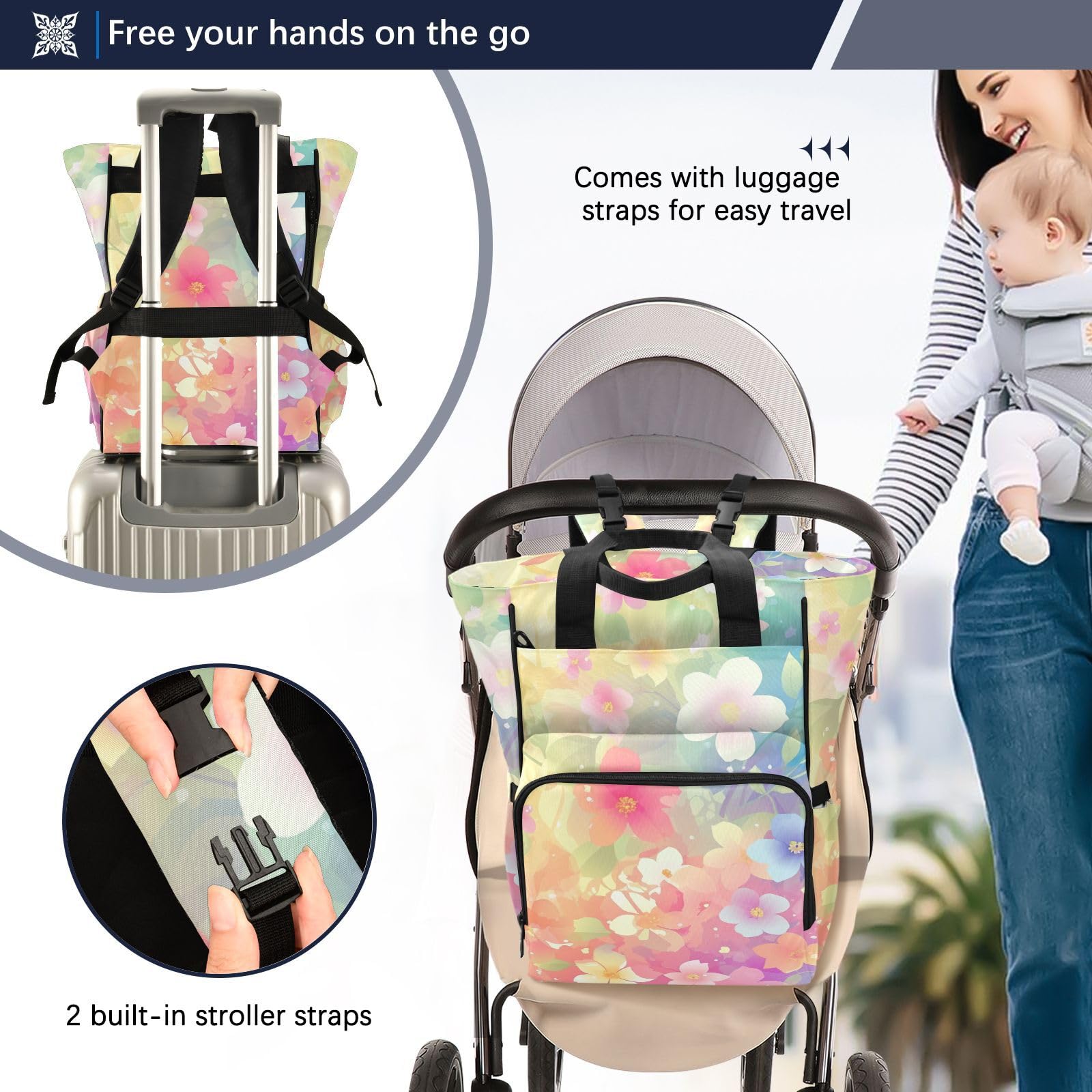 Baby Girl Boy Borsa per pannolini per papà mamma fiore colorato