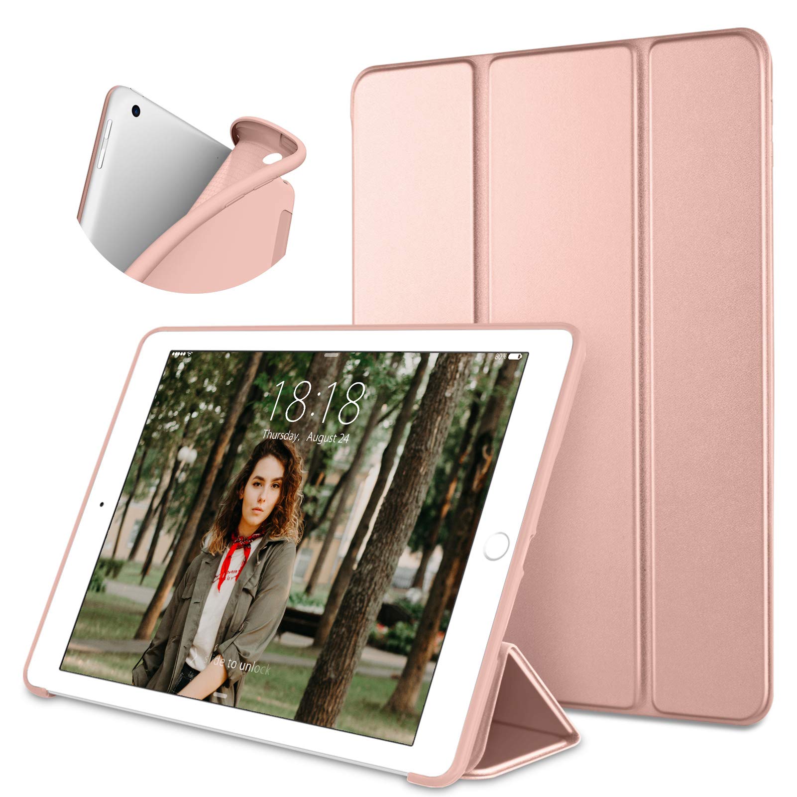 DTTO Slim Protective Soft Back Smart Trifold Stand Cover for iPad 10.2 2020 iPad 8th Generation /2019 iPad 7th Generation, Pink Gold