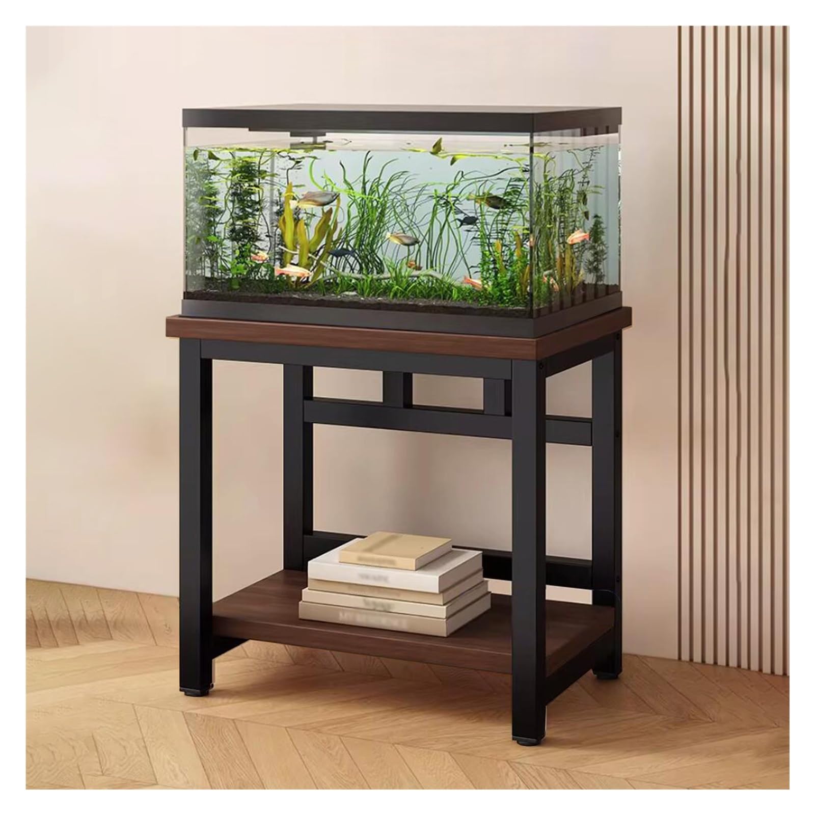 Support d'aquarium métal meuble de rangement terrarium double niveau à roues