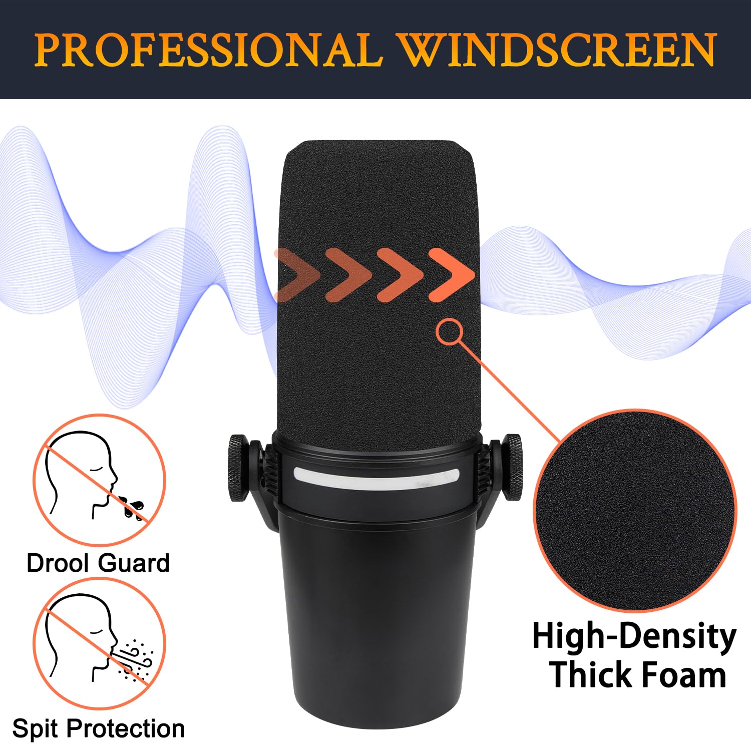 SOULWIT 2Pcs Microphones Pop Filter for Shure MV7+ (MV7 Plus) Podcast Dynamic, Protective Mic Cover Windscreen Foam - Black - Image 4