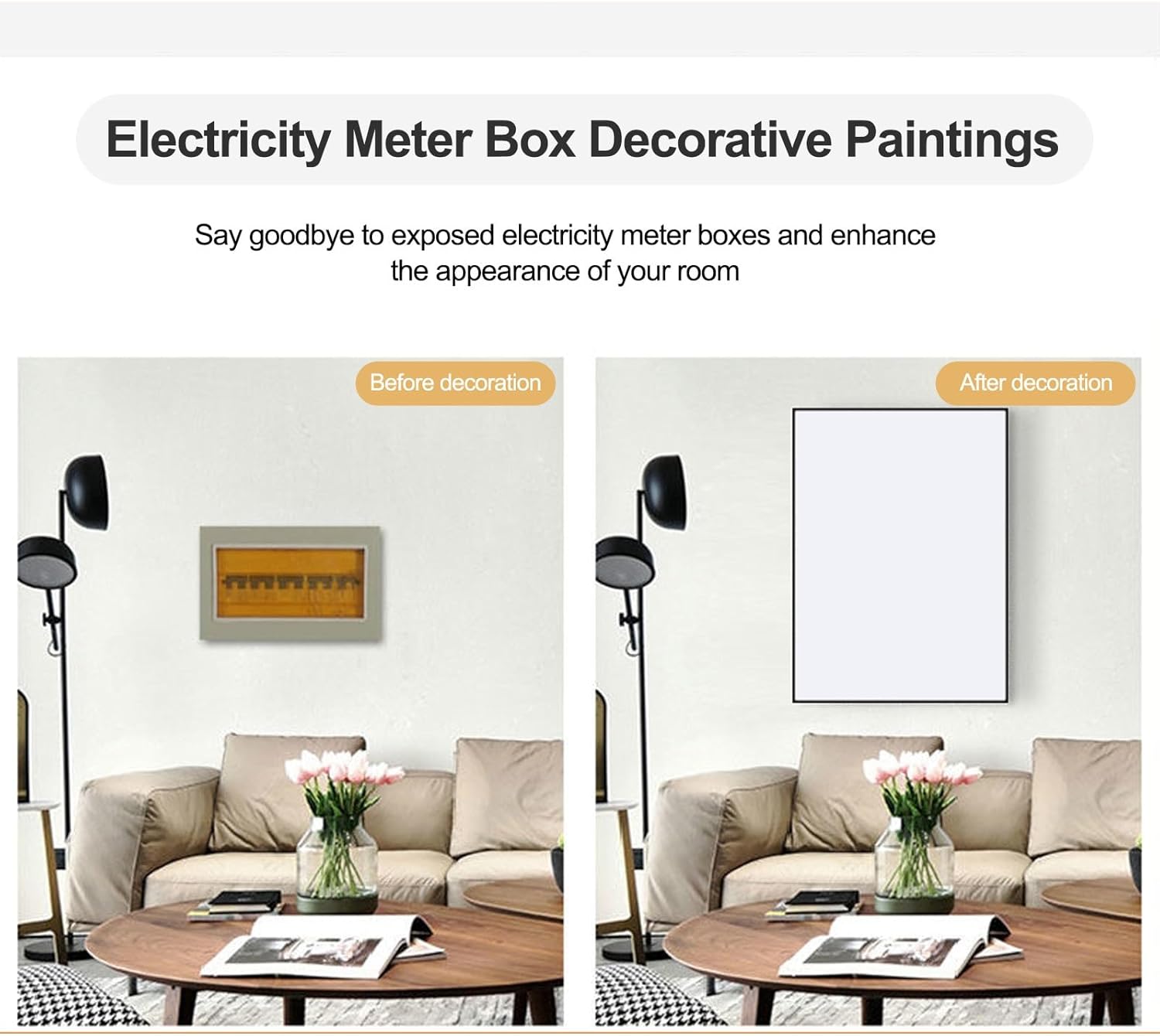 HARELA Breaker Box Cover Decorative Fuse Box Covers, Hide Distribution Cover Decoration Creative Hanging Picture to Different Interior Decoration Styles(White,35x45cm/13.8x17.7in)