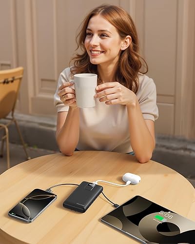 Miniatura 4 de charmast Cargador portátil de 20000 mAh con enchufe de pared, cargador de batería USB C, batería PD de 20 W con cables incorporados, esencial de