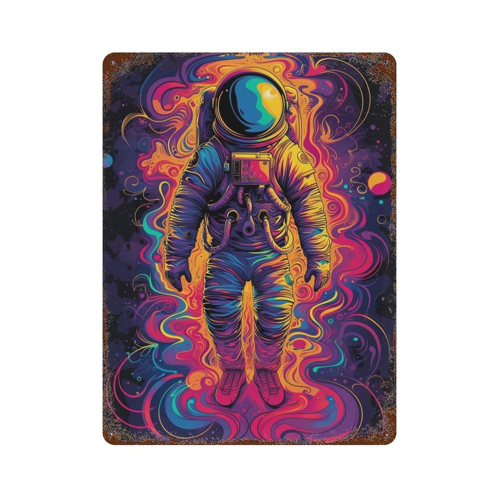 Astronaut Art Print Rusty Metal Tin Sign 15.7"x11.8", Rustic Home Decor for Garage, Pub Or Kitchen