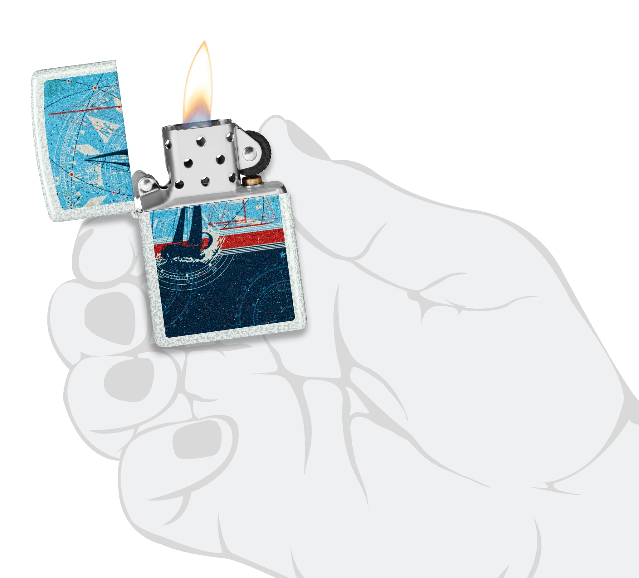 Zippo Sturmfeuerzeug - Nautical Sailboat, Glacier, Color Image - Nachfüllbar - Wiederverwendbar - Windfestes Design - Geschenkbox - Made in USA