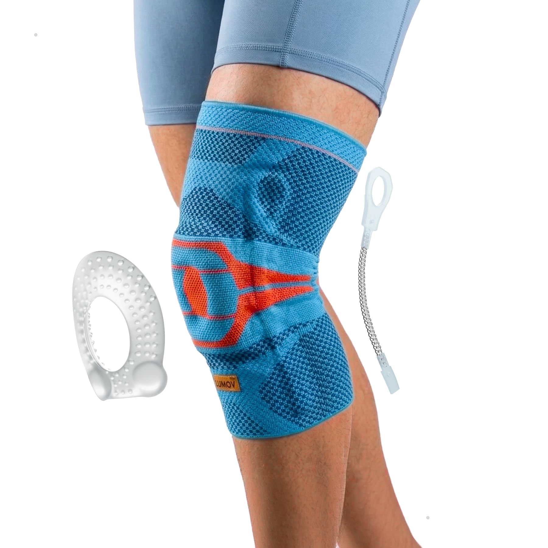 Lumov Knee Brace Ultima with Patella Gel Pads & Side Stabilizers, Nylon Knee Brace for Men and Women, Durable Knee Caps for Sports, Gym Exercise, Running, Cycling, Injury Recovery - Blue, M Size, 1 Pc