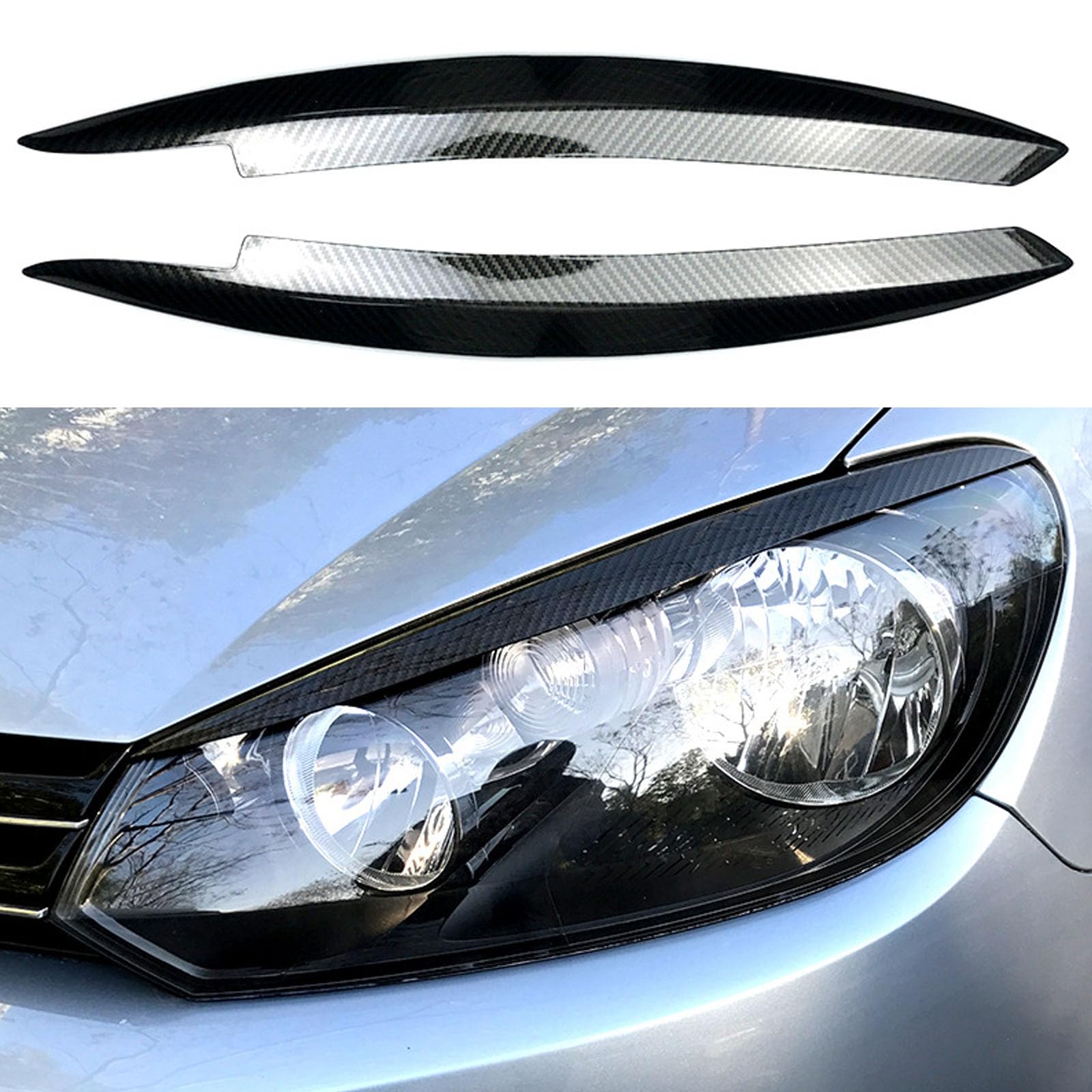 YPFYBHD Compatible with VW Golf 6 Golf6 MK6 2009-2012, 1 Pair Car Headlight Eyebrow Eyelid Lamp Car Evil Eye Car Sticker Exterior Accessories Modification, Carbon Fiber Look