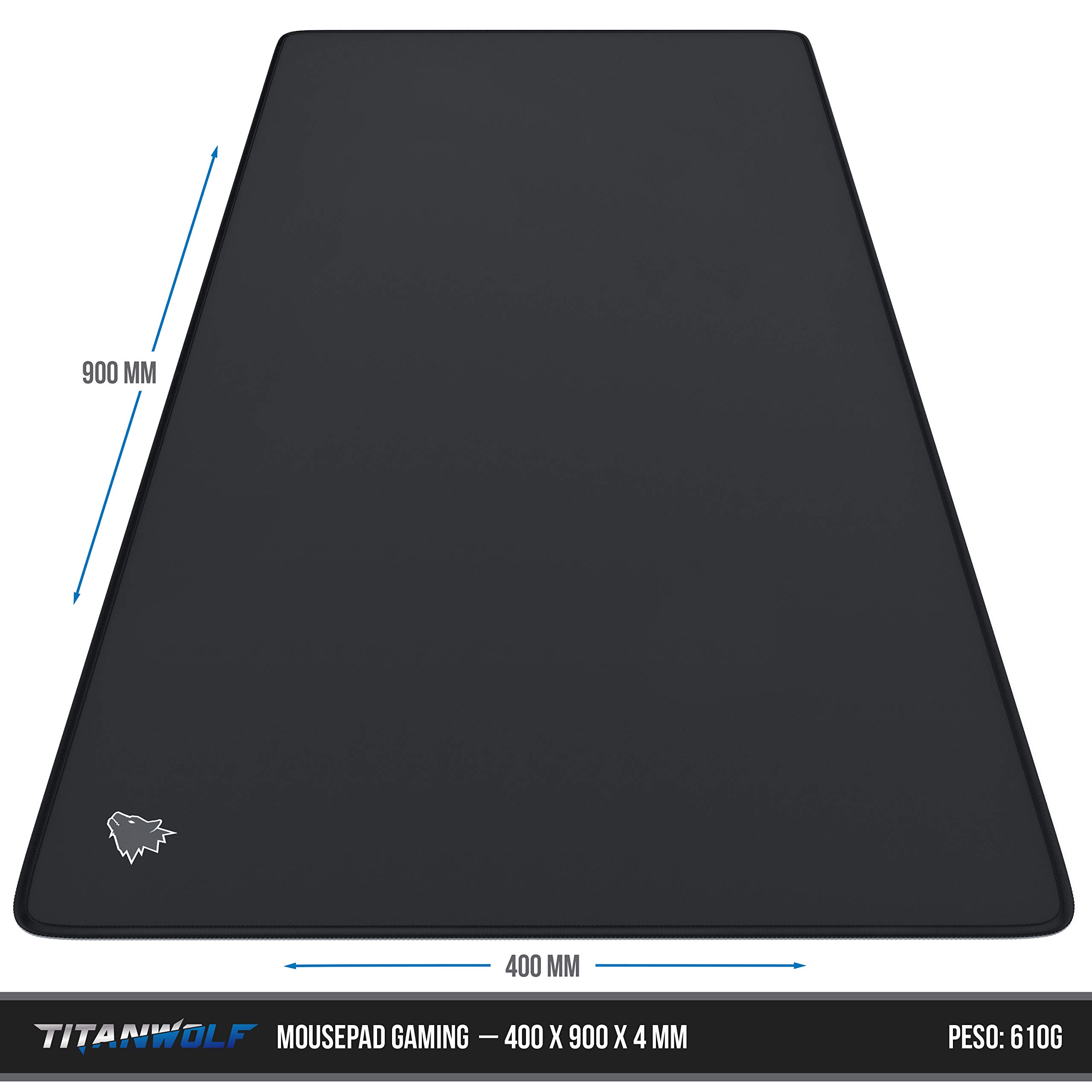 TITANWOLF - XXL Tappetino per Mouse da Gioco - Gaming Mousepad Extra Grande 900 x 400mm - Pad con Base in Gomma Antiscivolo - Spessore 3mm - Nero - Modello Symbol
