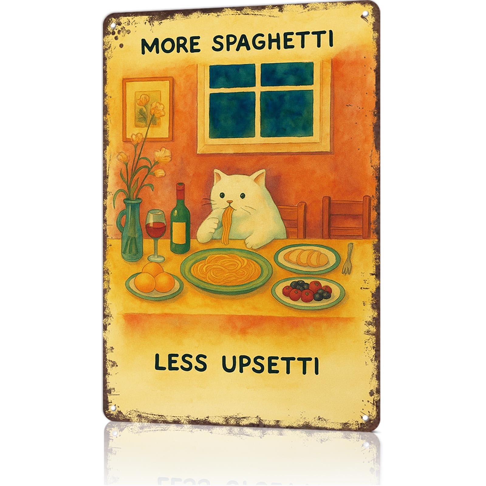 KWQDOZF Funny Vintage Metal Sign More Spaghetti Less Upsetti Poster Poster Wall Art for Home Living Room Office Bar Decor 8X12inch