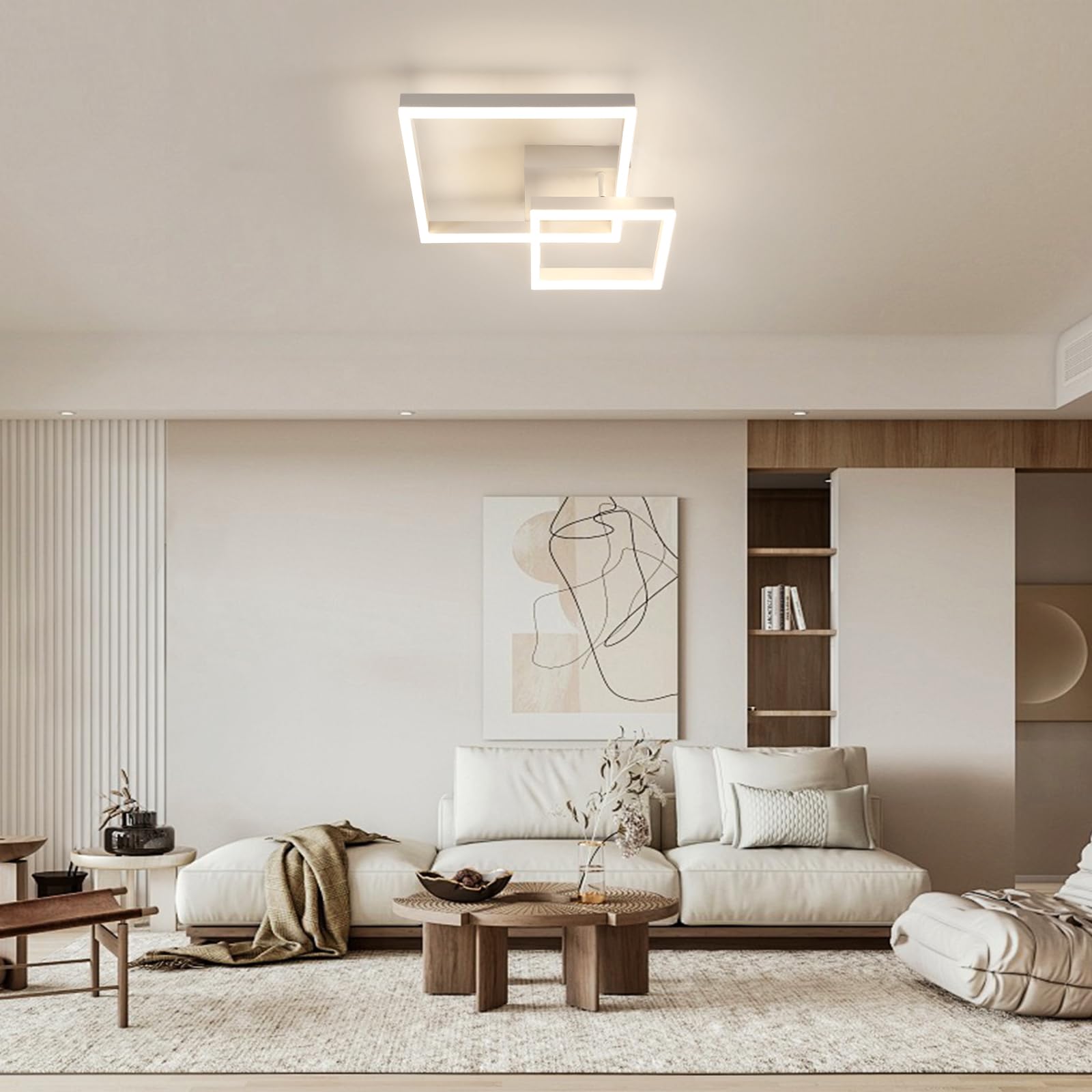 Plafoniera LED Soffitto Dimmerabile, 36W 4050LM Lampadario LED Soffitto con Telecomando 3000K-6500K, Moderna Plafoniera Quadrata per Camera da Letto Soggiorno Cucina Corridoio, Bianco, 52*42*12CM