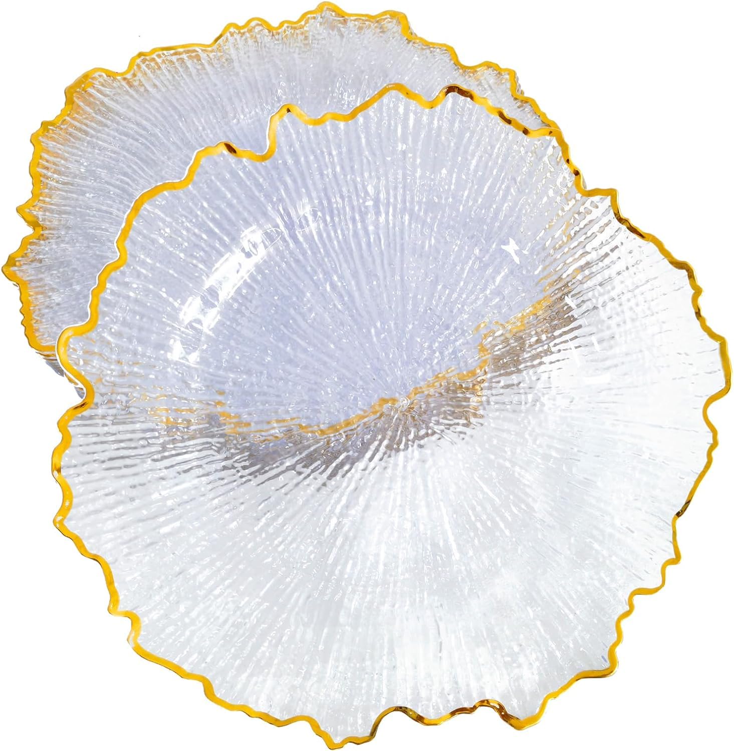 Bokknppo 25 Pcs Clear Charger Plates Bulk Clear with Gold Rim Reef Disposable Plastic Plates Dinner Plates for Wedding Service Table Plate for Parties