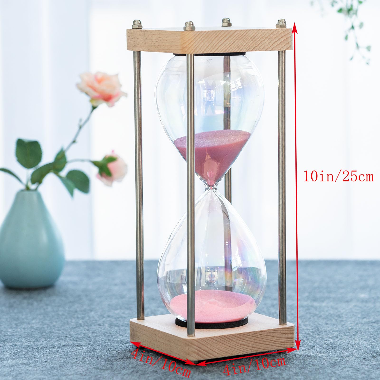 GNEGNI LIFE Sablier en forme de bulbe - 60 minutes - Sablier marron - Décoration en verre - 1 heure - Grand sablier pour la maison, le bureau, la salle de classe