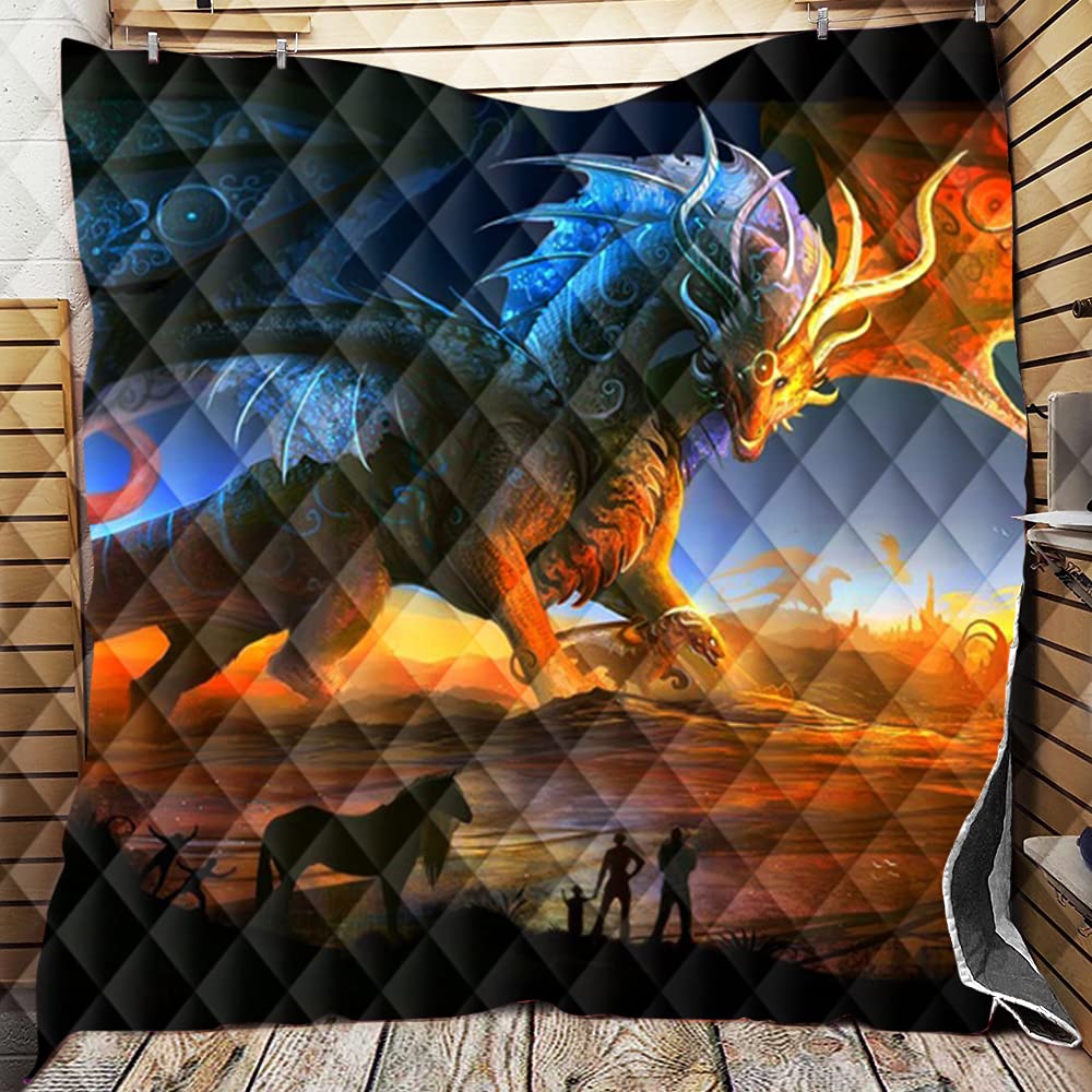 Chickwin-Shop Boys Dragon Chickwin 3D Quilted Bedspread Single Double King Size, Animal Printed Coverlets Lightweight Microfiber Comforter Easy Care Sofa Blanket Throw For All Season (,180X200cm)