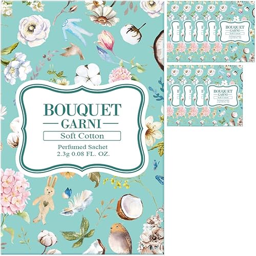 Sachet - 10 unidades de algodón suave, 0.08 oz cada uno, fragancia rica de larga duración, desodorante ambientador para habitación y armario para el