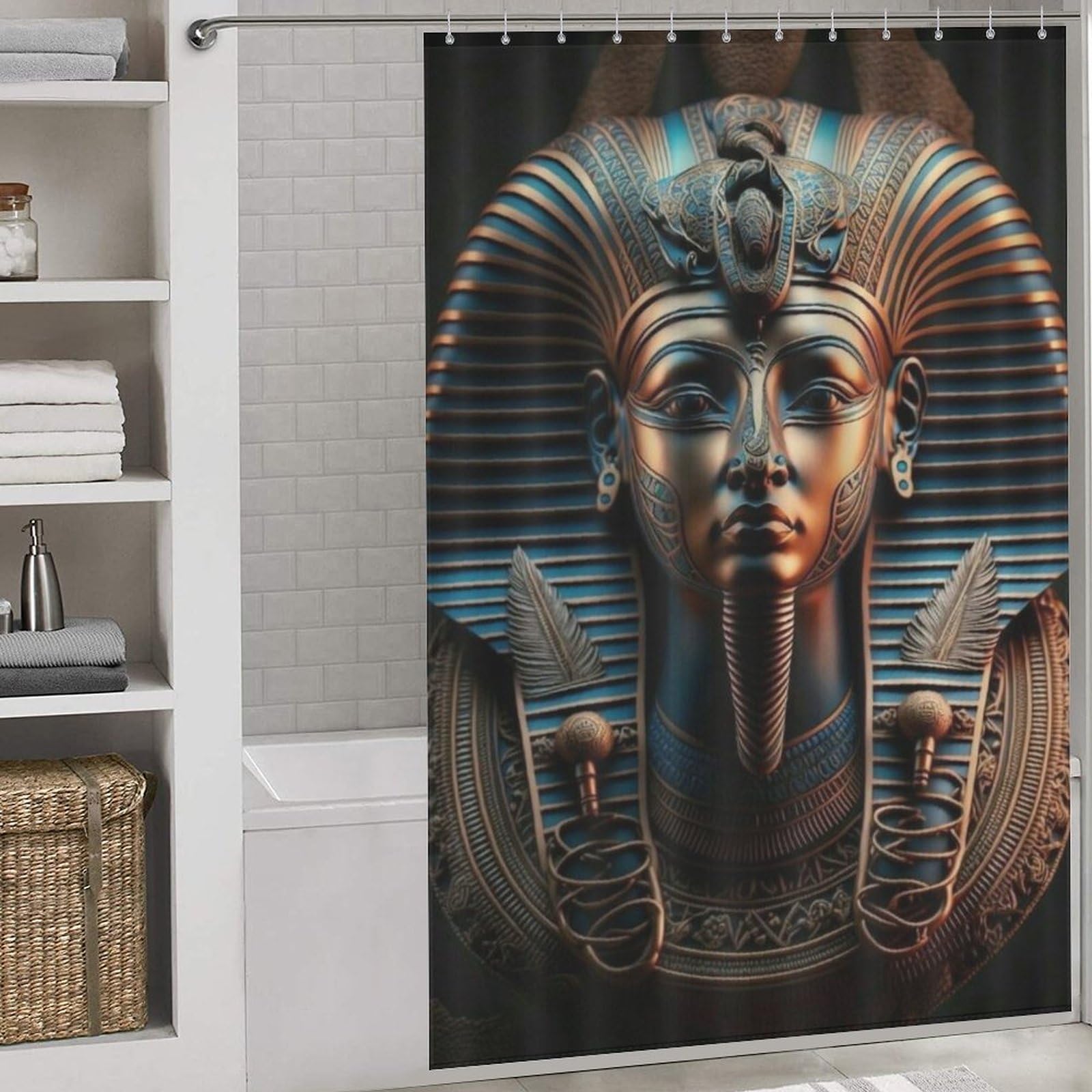 Rideau de douche étanche Pharaon égyptien lavable pour éviter les éclaboussures