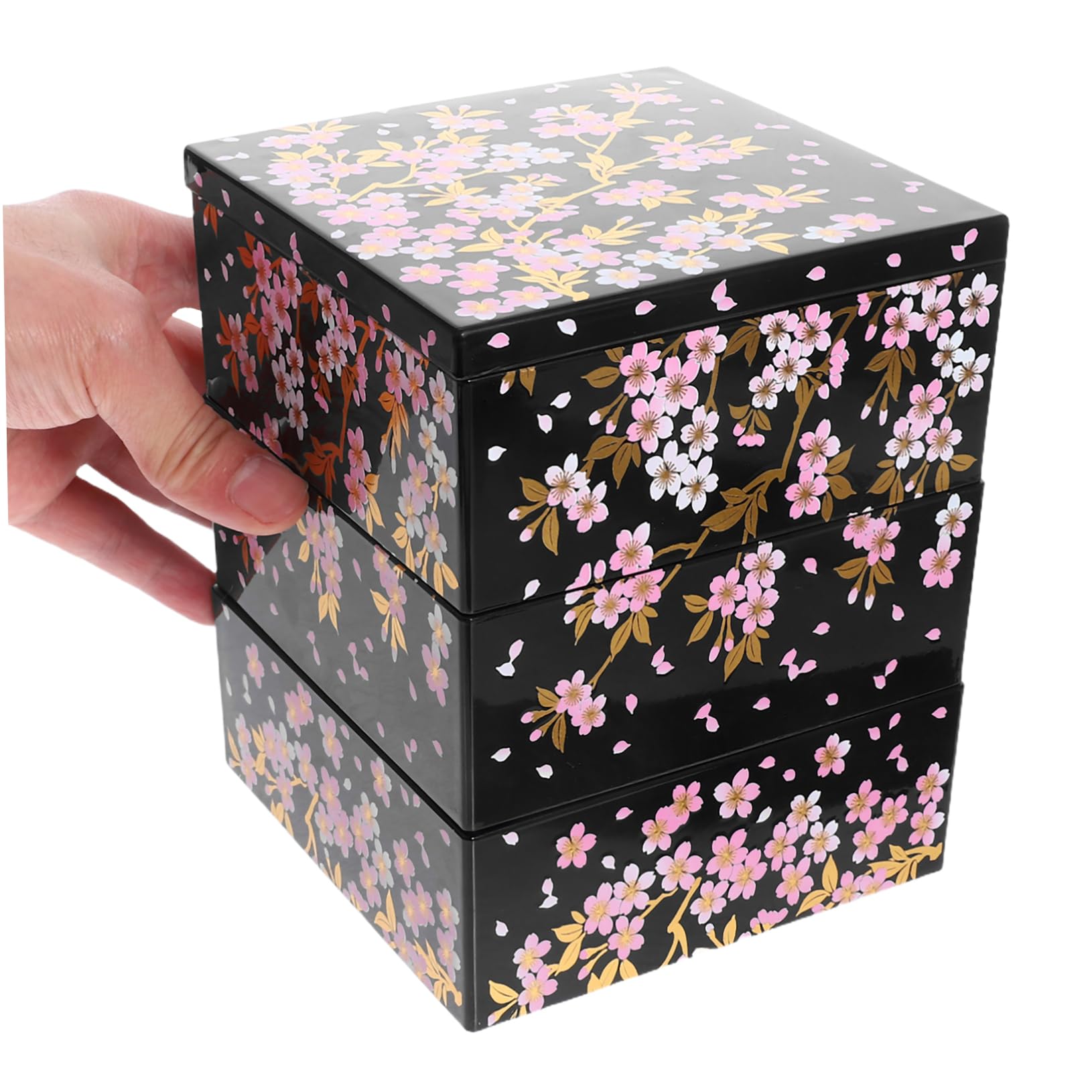 Hemobllo Boîte à Bento Japonaise à 3 Niveaux, Plateau de Service à Sushis en Abs, Motif Fleur de Cerisier, pour Pique-niques et Réunions