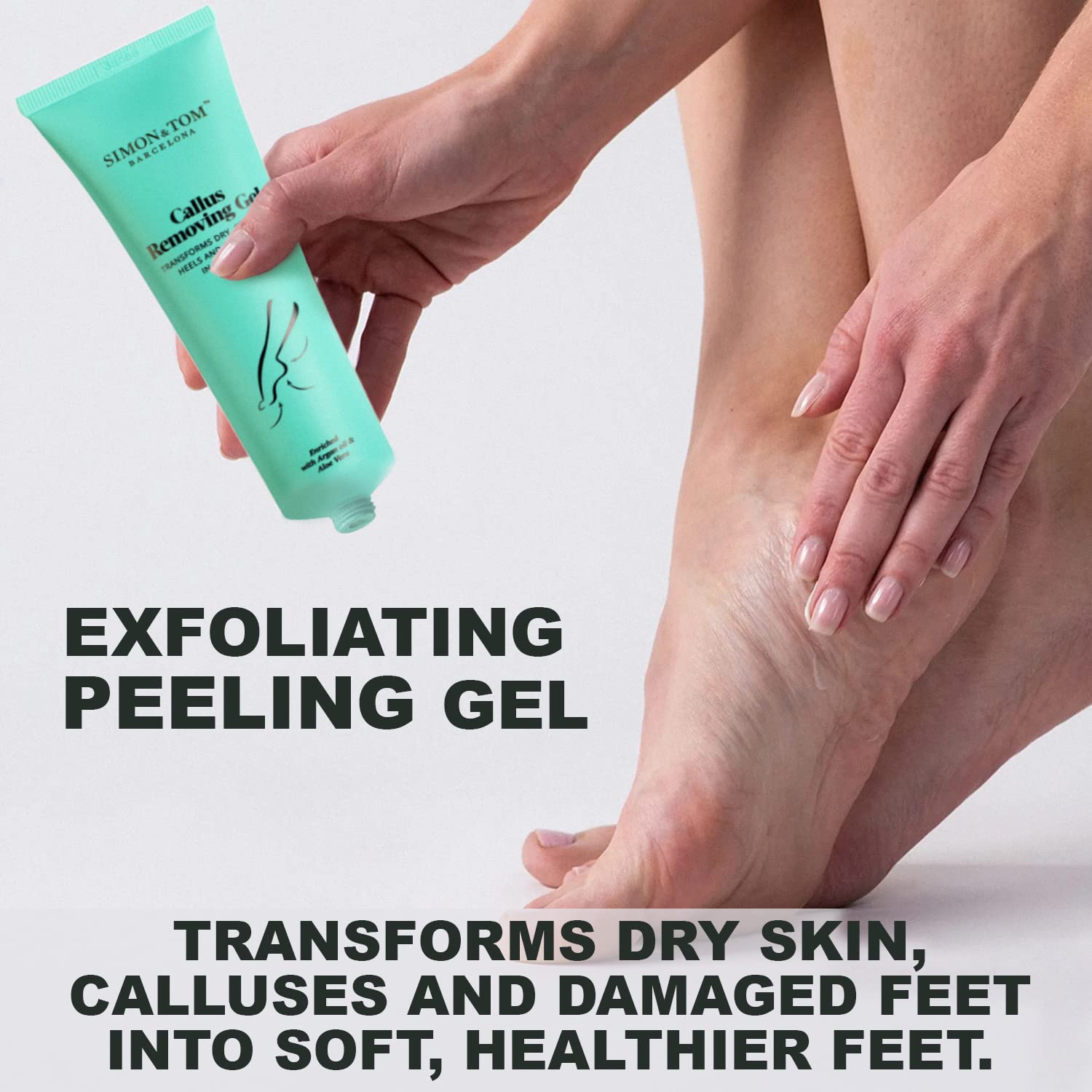 Simon&Tom - Home Pedicure Kit - Formato gel - Elimina i Calli e le Durezze - Migliora i talloni screpolati - Con Argan Bio - Tea Tree Oil -Aloe Vera-Vitamina E-Include Limetta/100ml - Made in Spain