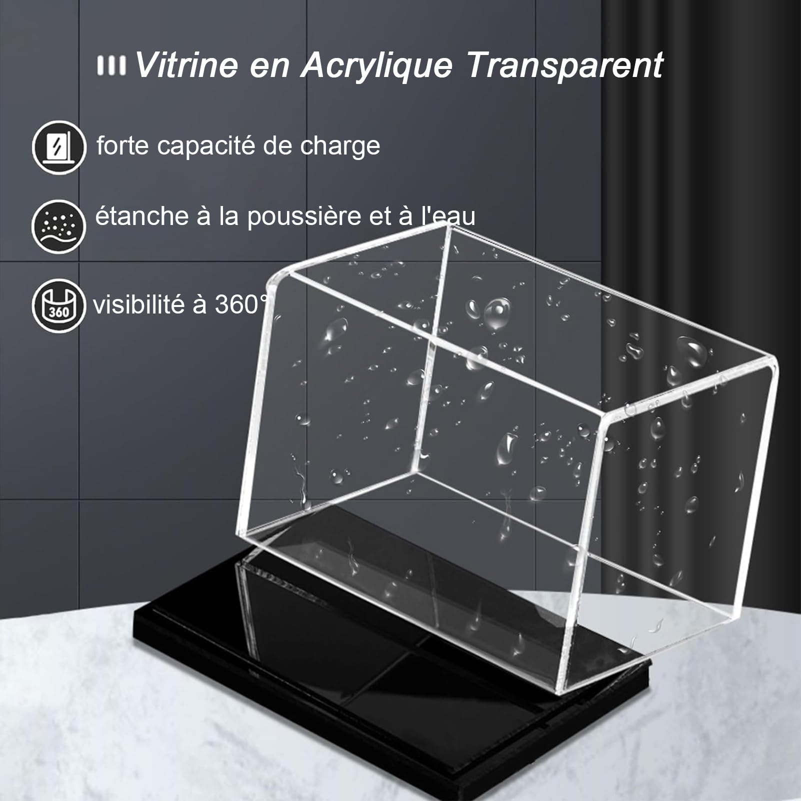 Scatola di presentazione acrilica compatibile per oggetti da collezione, giocattoli e figurine, scatola di presentazione trasparente anti polvere (modello non incluso) nero, 20 x 20 x 55 cm
