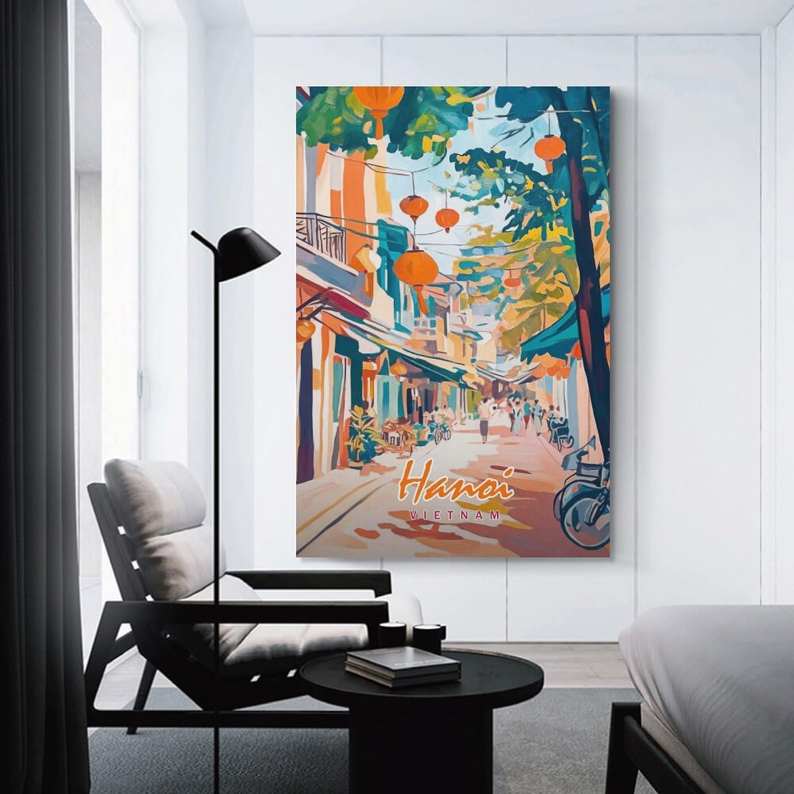 Junmoney Decorative Canvas Print Hanoi Street Scene, 08x12inch(20x30cm), for New Homes, Bedrooms Or Workspaces, Thoughtful Wall Decor for Art Lovers