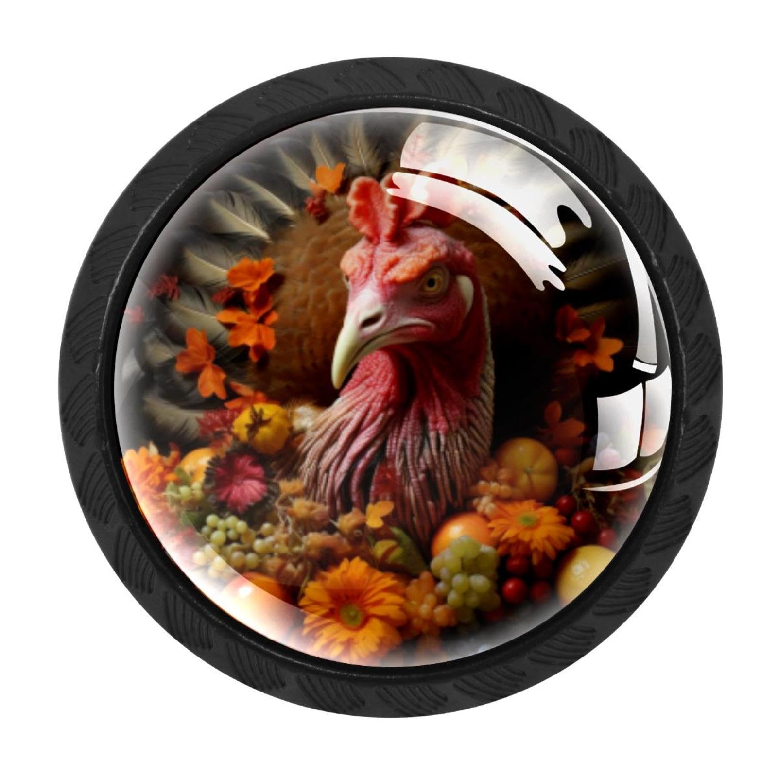CHENZZZZ 4 pcs Thanksgiving Turkey Cabinet Knobs Crystal Drawer Pulls for Kitchen, Bathroom Cabinet, Dresser and Cupboard